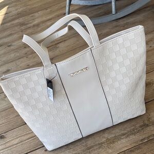 TAHARI bone Tote Bag with Checker Texture BNWT